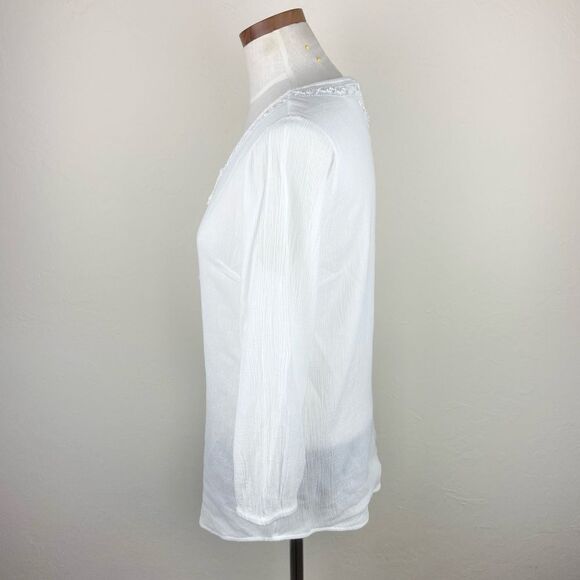 J. McLaughlin Embroidered Neck-Tie Boho Blouse - White - Picture 4 of 6